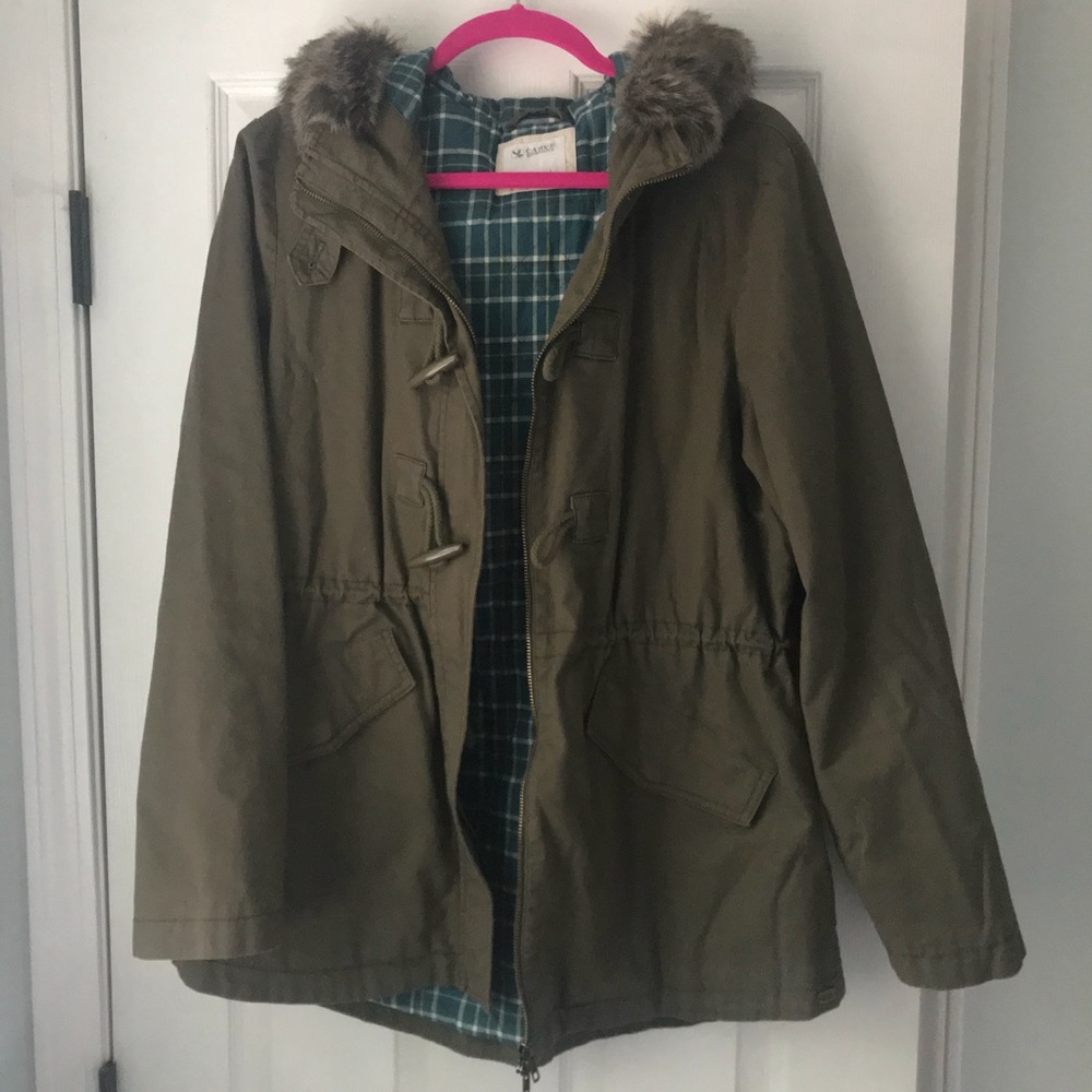 100% Cotton Quilted Faux fur Midi Coat Size Large
